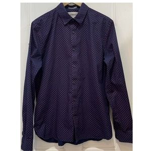 Express Fitted Blue Red Long Sleeve Button Down Shirt Size Large (16-16.5)